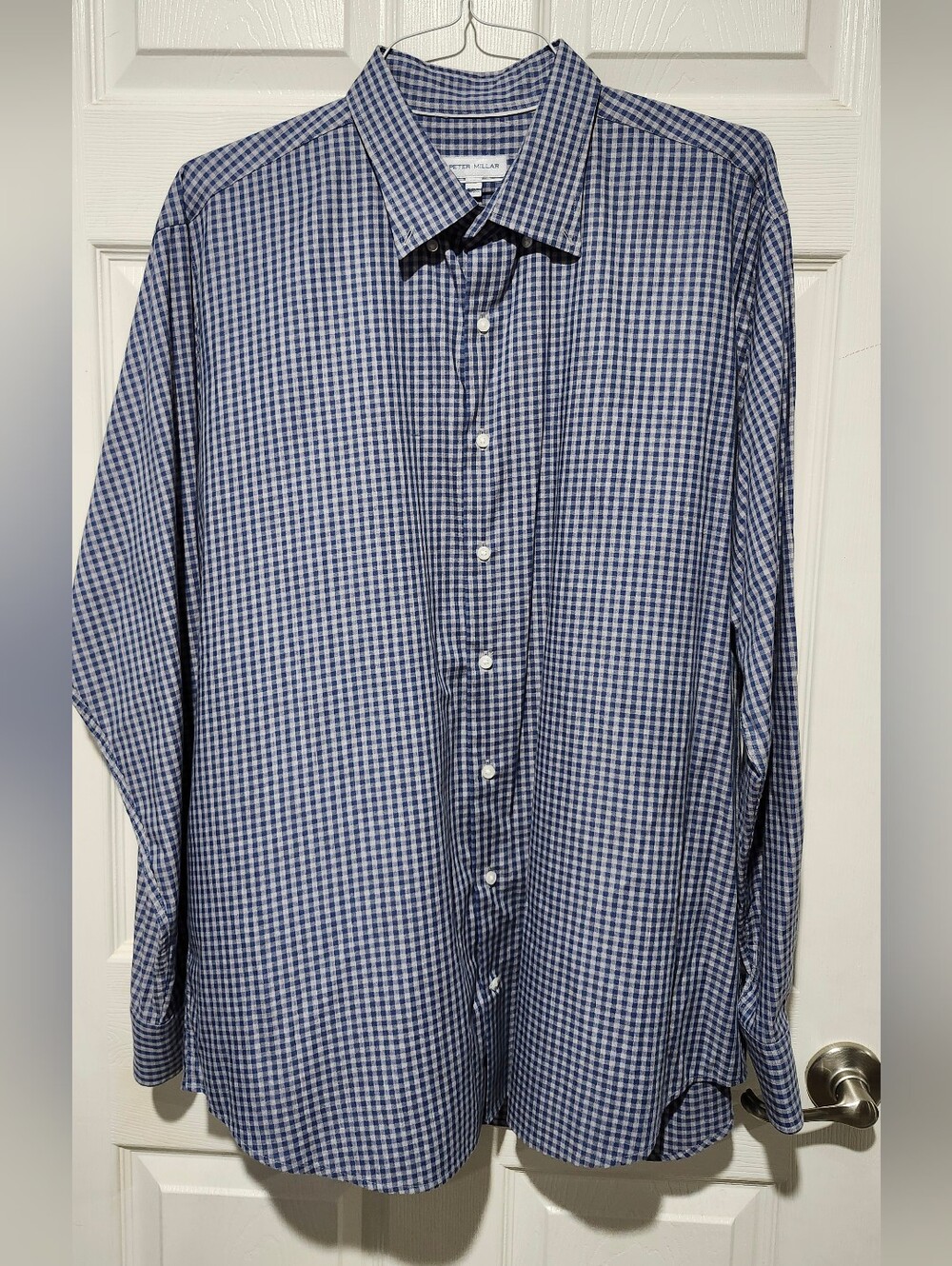 Peter Millar Blue and Gray Gingham Dress Shirt Size XL